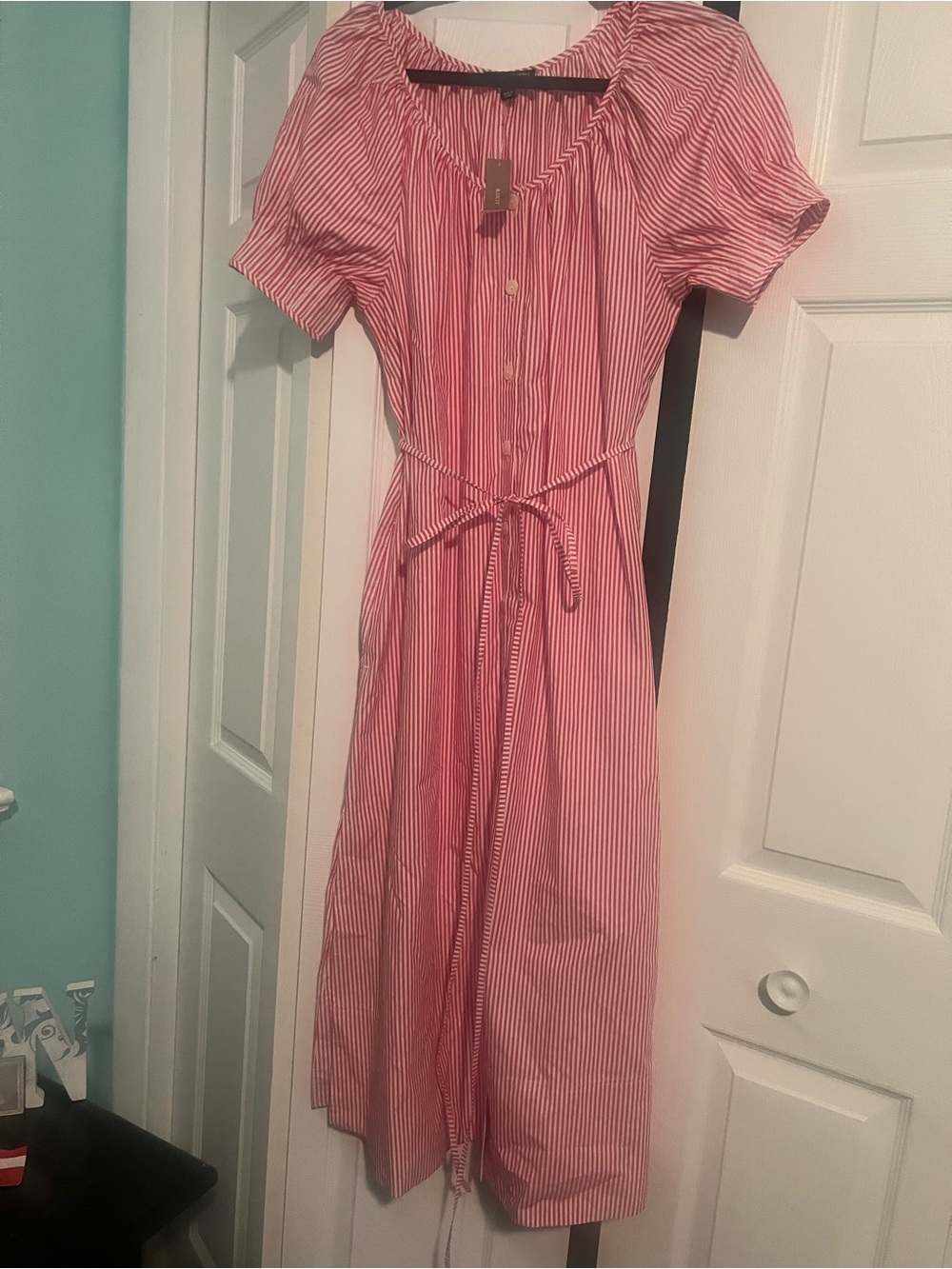 New J.Crew Red and White Striped Button-Front Midi Dress - Picture 3 of 9